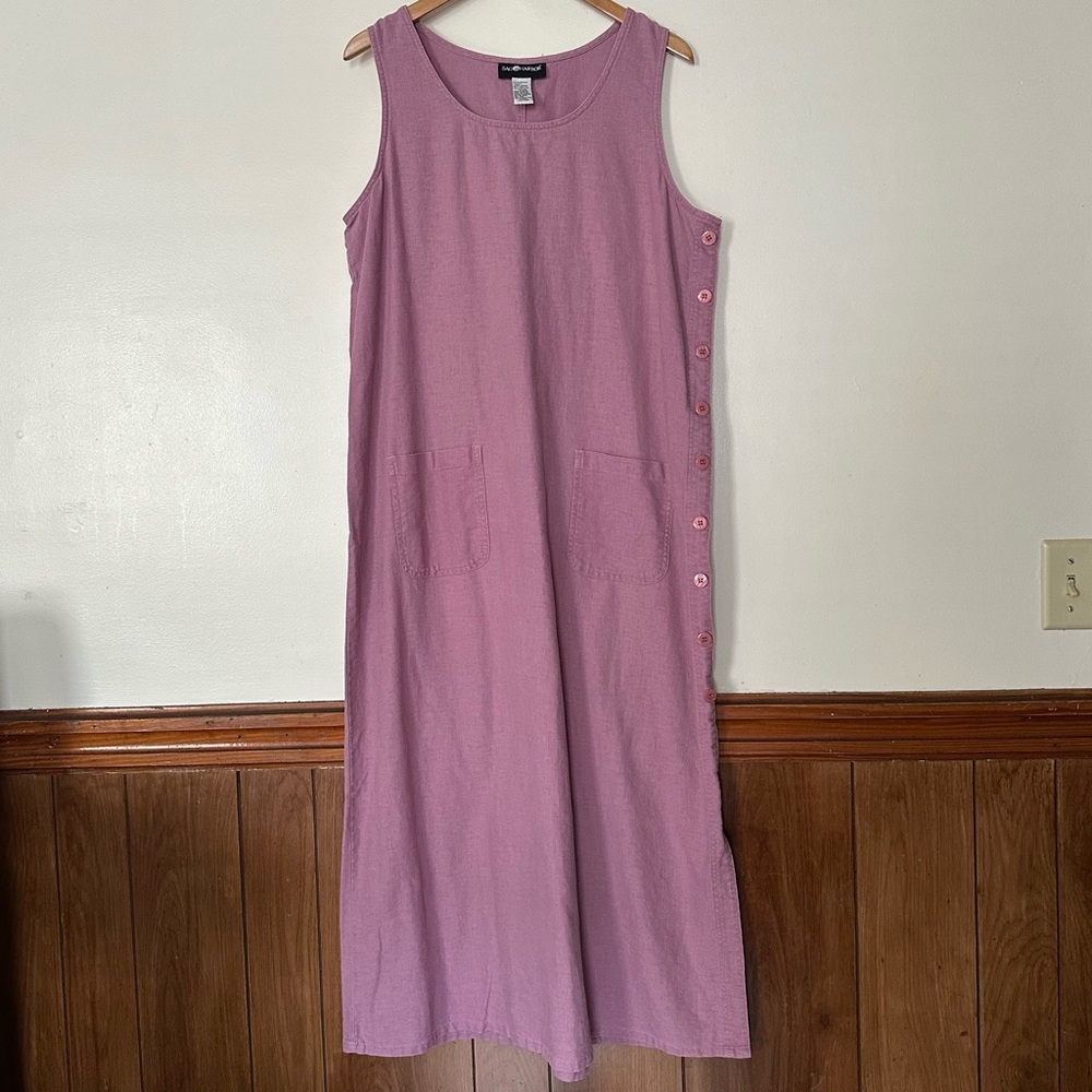 Vtg Linen Cotton Blend Sleeveless Maxi Jumper Shift Dress Size Large Lagenlook